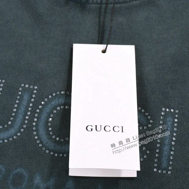 Gucci古奇專櫃古馳2023FW新款重工洗水紮染燙鑽圓領衛衣 男女同款 tzy3204